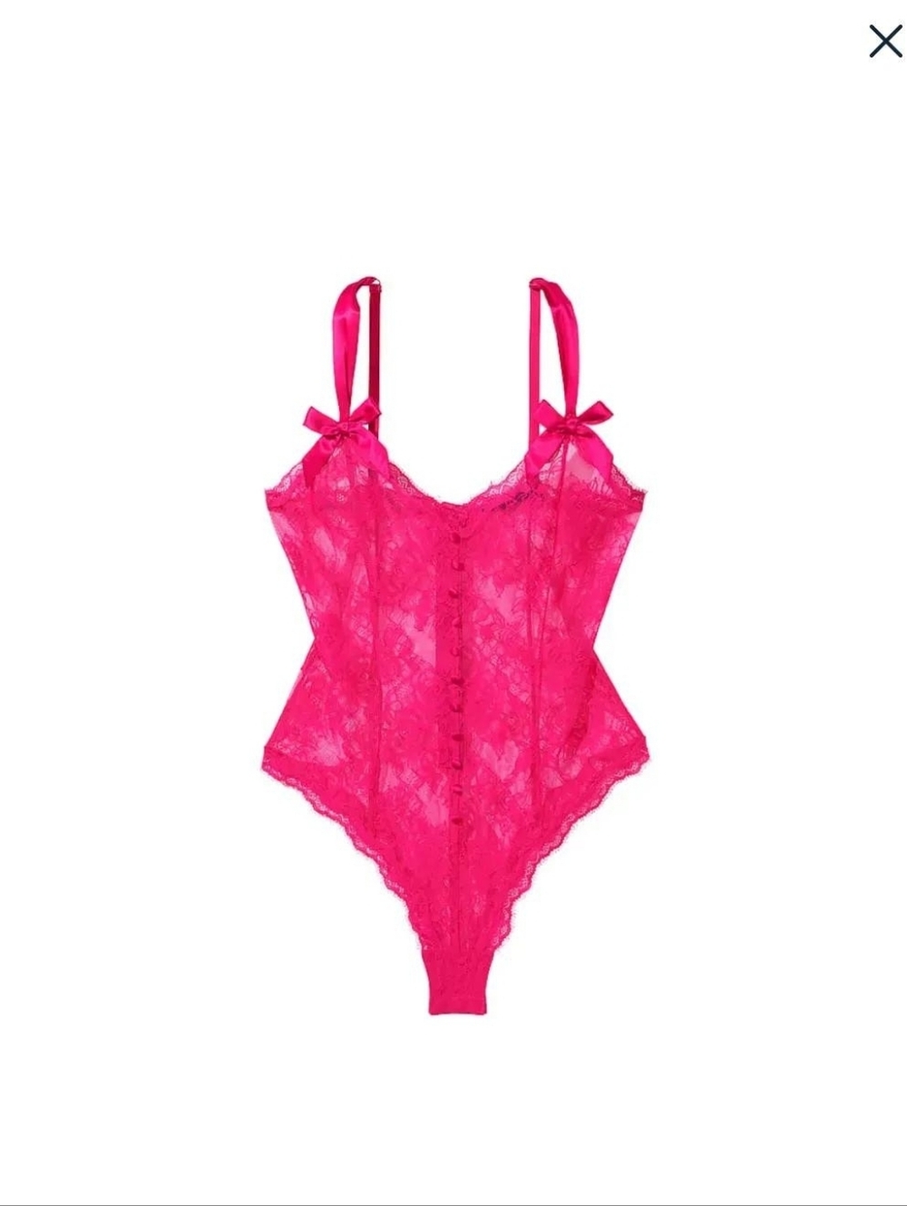 Victoria's Secret Hot Pink Lace Bow-Accent Teddy Bodysuit - Picture 3 of 5